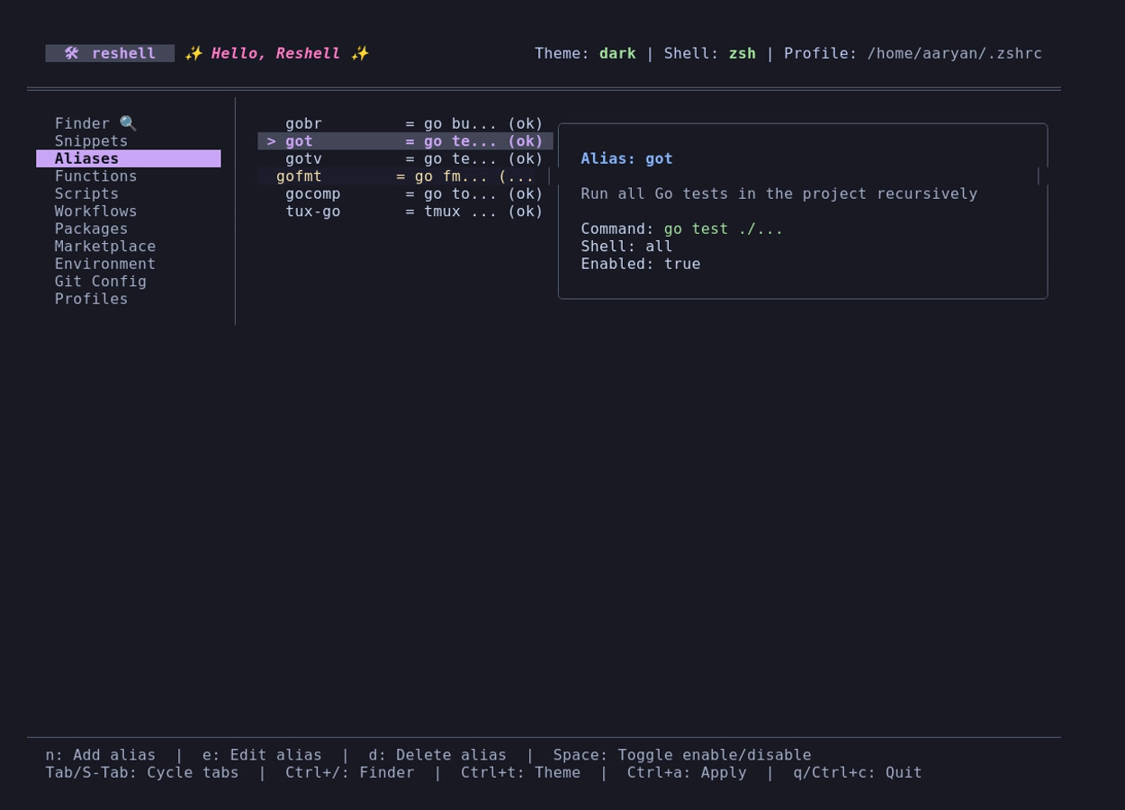 ReShell Aliases Management
