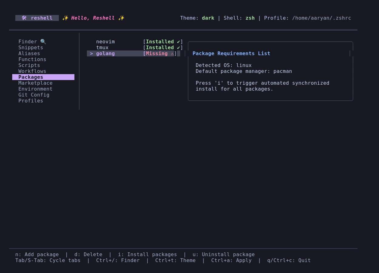 ReShell Package Management