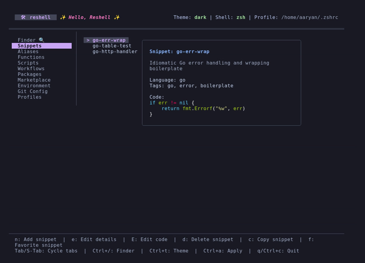 ReShell Snippets Management